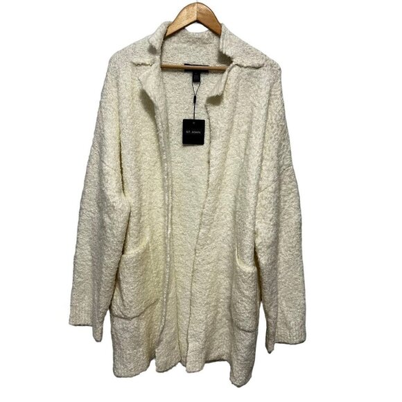 St. John Coat Light Weight Loop Knit  Notch Collar Beige Size XL New With Tags - Picture 3 of 11
